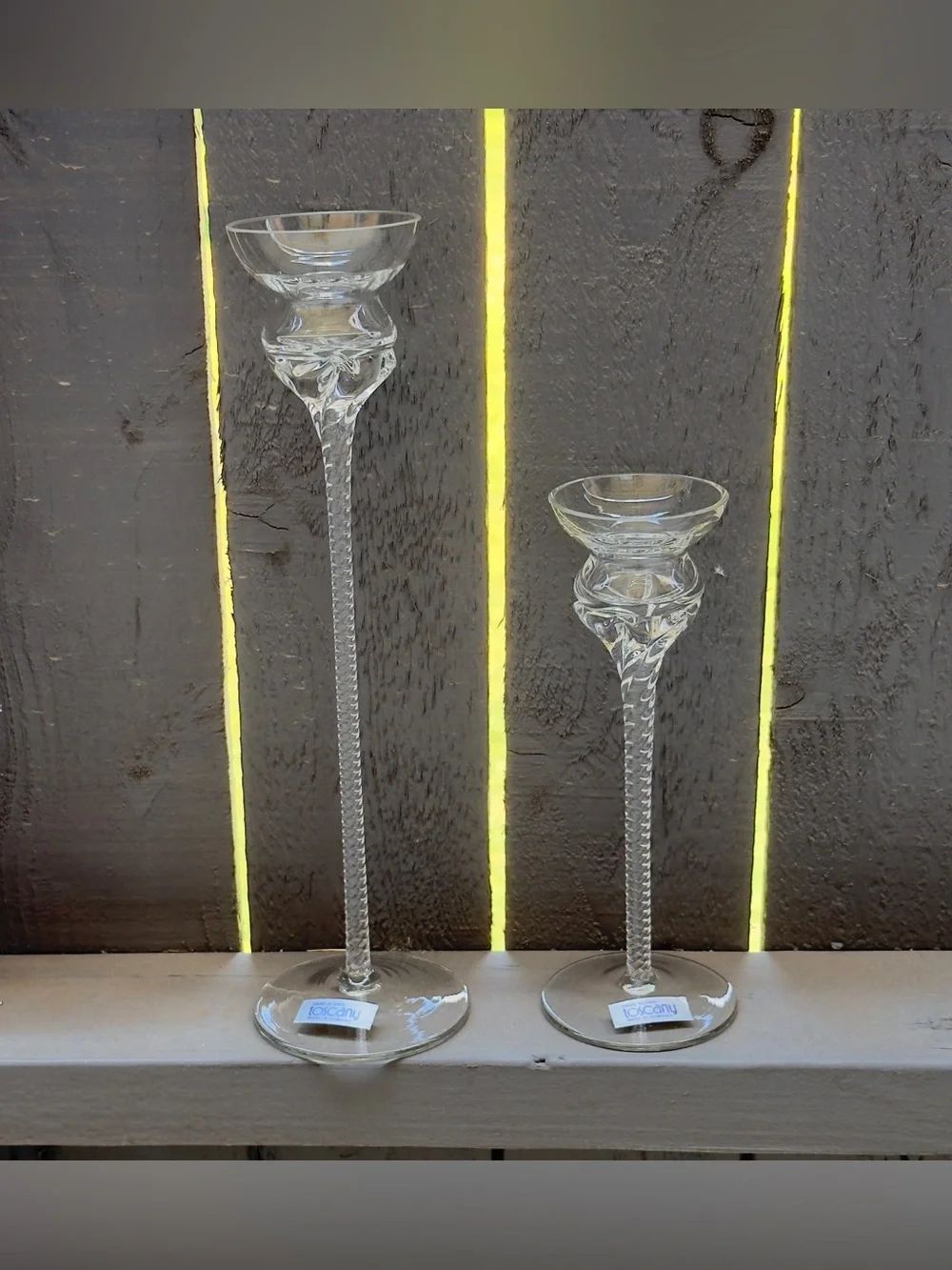 Vintage Hand Blown Toscany Set of 2 Crystal Tapered Candlesticks Made in Romania